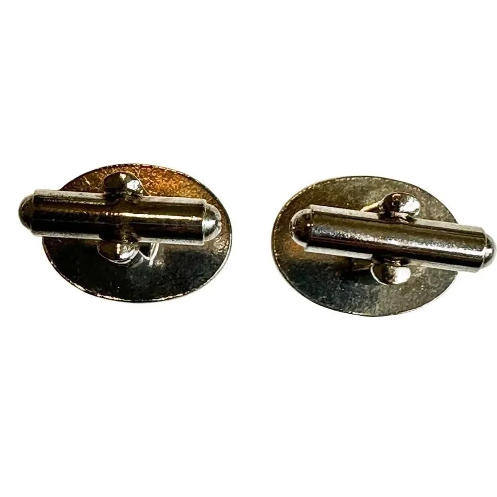 Silver tone oval cufflinks